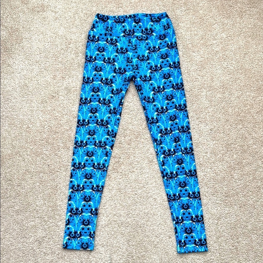 LuLaRoe Blue and Black Starburst One Size Stretch Leggings